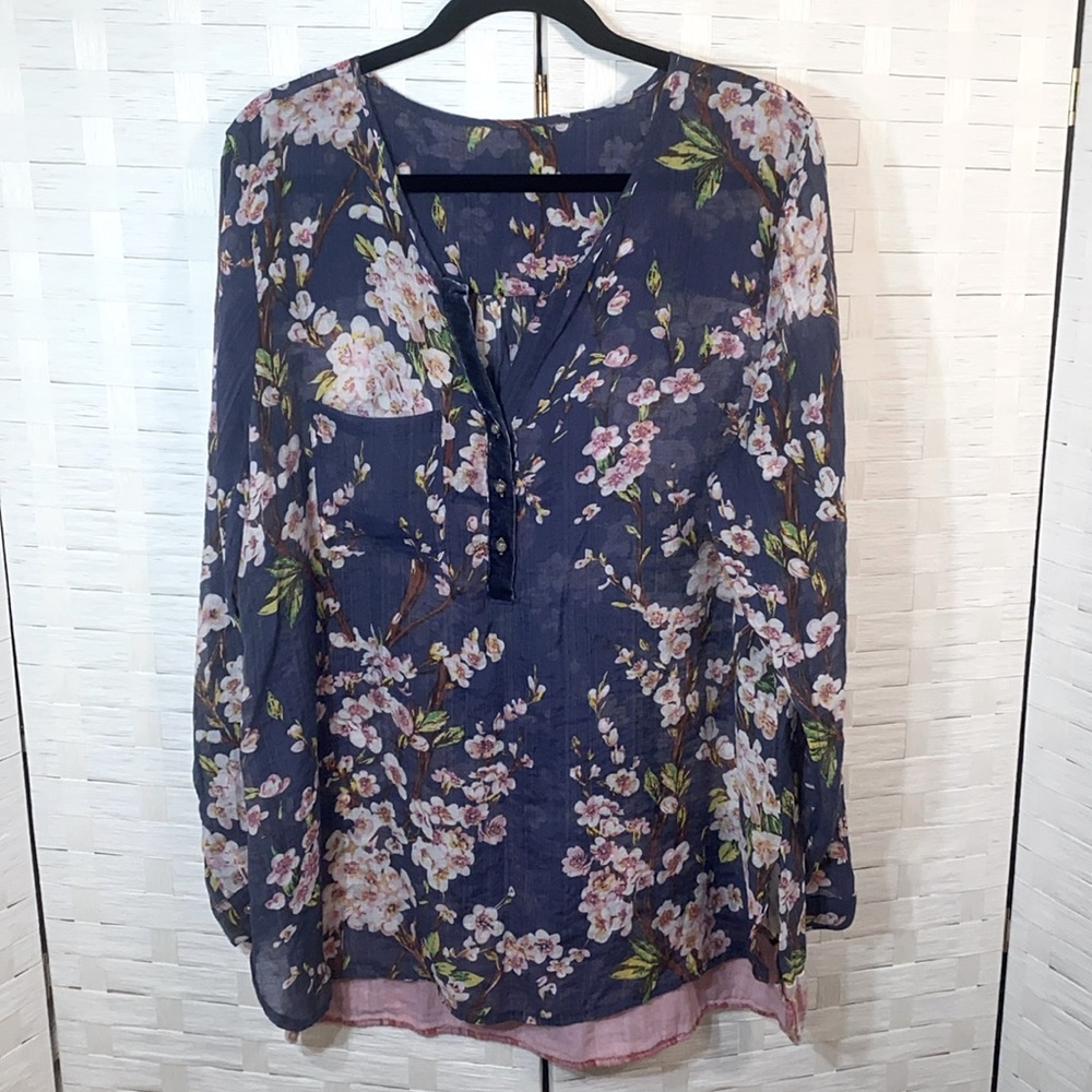 Soft Surroundings Adele Cherry Blossom/Plaid Oversized Tunic See Measurements - Picture 2 of 14